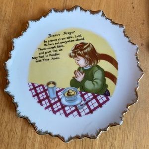 Vintage Girl Praying at Table Child's Dinner Prayer Kitchen 7"
